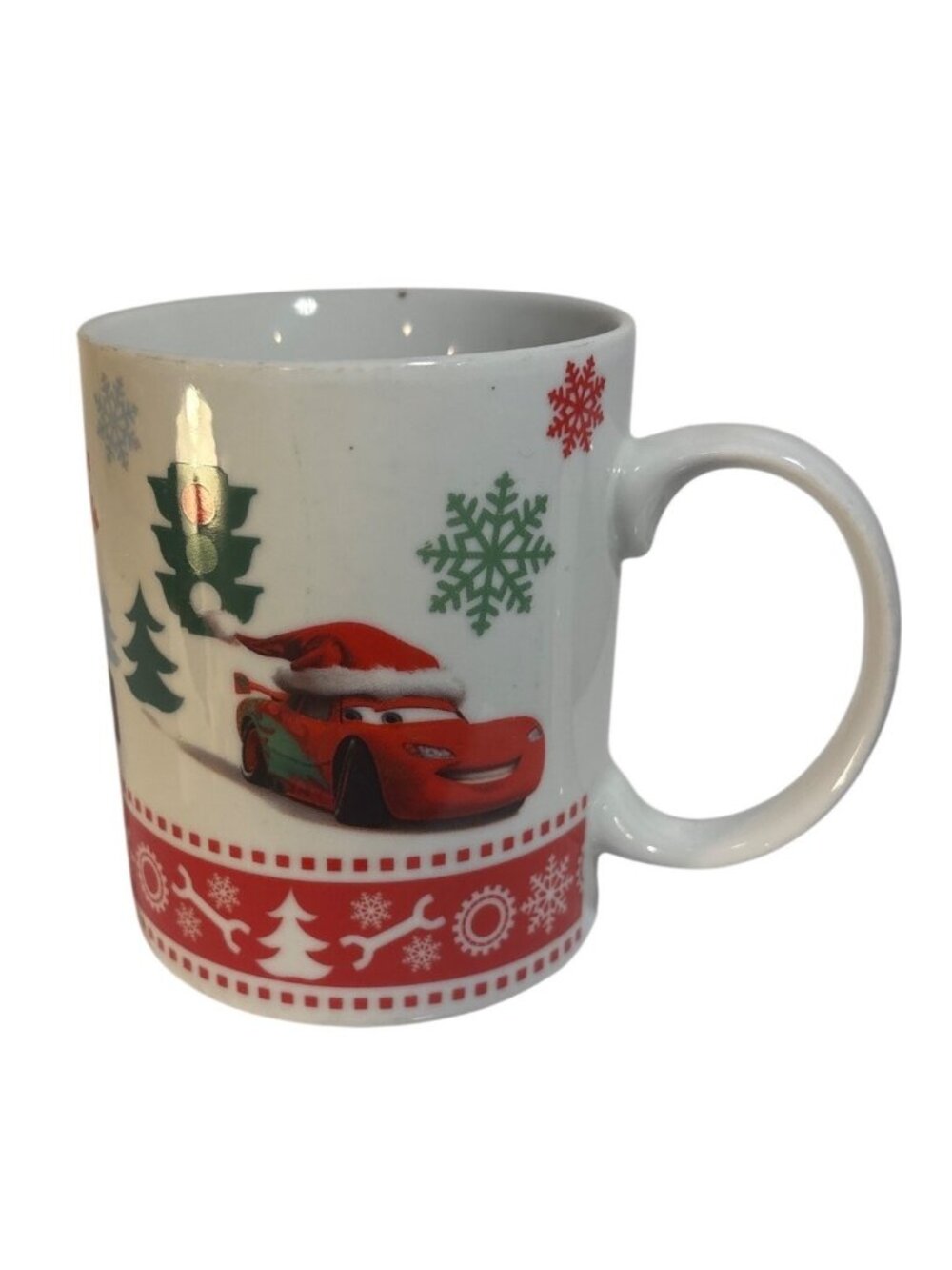 Disney Pixar Cars Christmas Ceramic Mug Lightning McQueen 4" Tall By Enesco